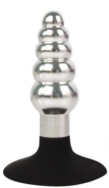 Серебристо-черная анальная пробка-елочка с ограничителем - 9 см. от Bior toys