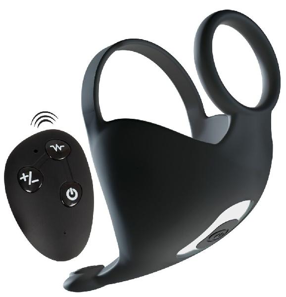 Черная вибронасадка для эрекции и стимуляции мошонки Cock ring with RC ball massager от Orion