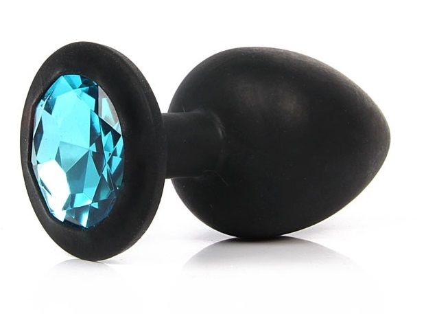 Чёрная силиконовая пробка с голубым кристаллом размера S - 6,8 см. от Vandersex