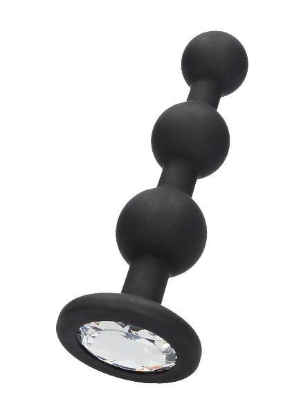 Черная анальная елочка с прозрачным стразом Beaded Diamond Butt Plug - 11,4 см. от Shots Media BV