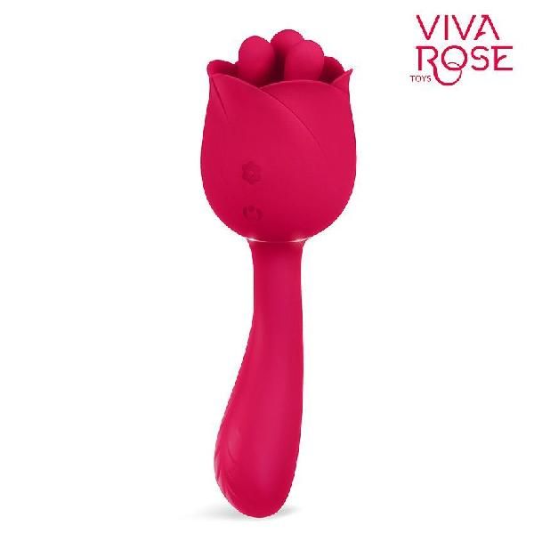 Малиновый вибратор-цветок с подвижными тычинками - 19,5 см. от Bior toys