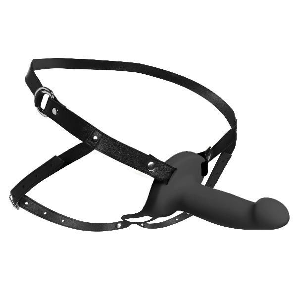 Черный полый страпон с вибрацией 2’’ Erection 28X Smooth Vibrating Silicone Penis Sheath от XR Brands