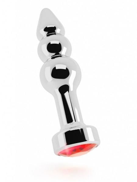 Серебристая анальная пробка-ёлочка с красным кристаллом - 11,5 см. от Shots Media BV