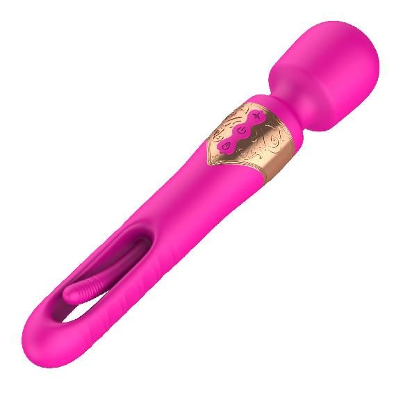 Розовый двусторонний wand-вибратор с функцией фингеринга - 26 см. от Secwell
