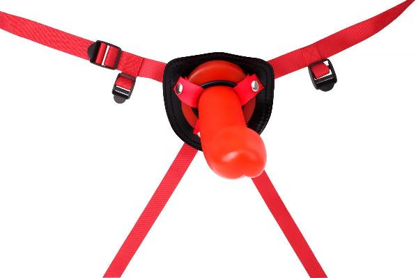 Красный страпон Thumper Strap-on на ремешках - 18 см. от Chisa