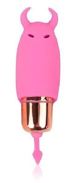 Розовый силиконовый вибромассажер с рожками - 6,4 см. от Bior toys