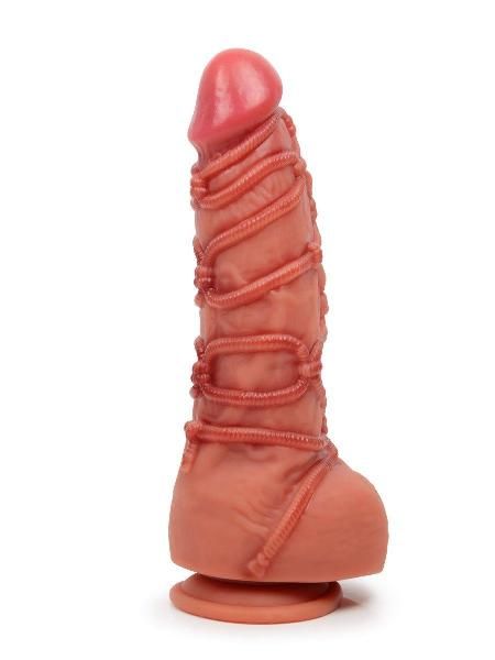 Телесный фаллоимитатор с имитацией шибари - 25 см. от Erowoman-Eroman