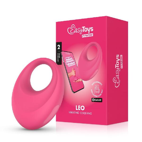 Розовое интерактивное эрекционное виброкольцо Leo от Easy toys