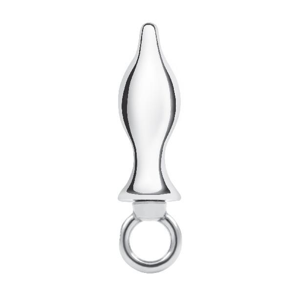 Металлический плаг с кольцом Stainless Steel Metal Tapered Butt Plug With Loop Hardware - 10 см. от BlueLine