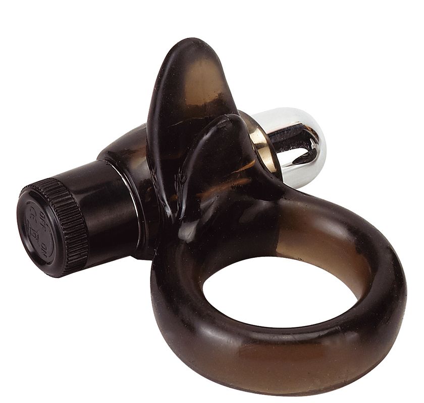 Дымчатое эрекционное кольцо VIBRO RING CLITORAL TONGUE BLACK от Seven Creations