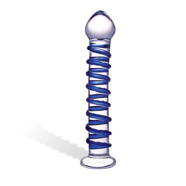 Стеклянный фаллоимитатор с голубой внешней спиралью - 18,5 см. от Glas
