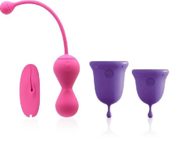 Подарочный набор: розовый тренажер Кегеля MAGIC KEGEL MASTER 2 и фиолетовые менструальные чаши от Magic Motion