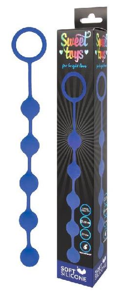 Синяя анальная цепочка с кольцом-ограничителем - 23 см. от Bior toys