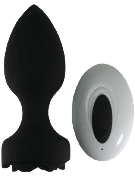 Черная анальная вибропробка Rose с пультом ДУ - 9 см. от Eroticon