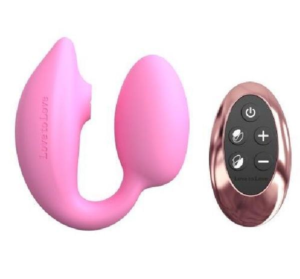 Розовый U-образный стимулятор клитора и точки G с пультом ДУ Wonderlover от Love to Love