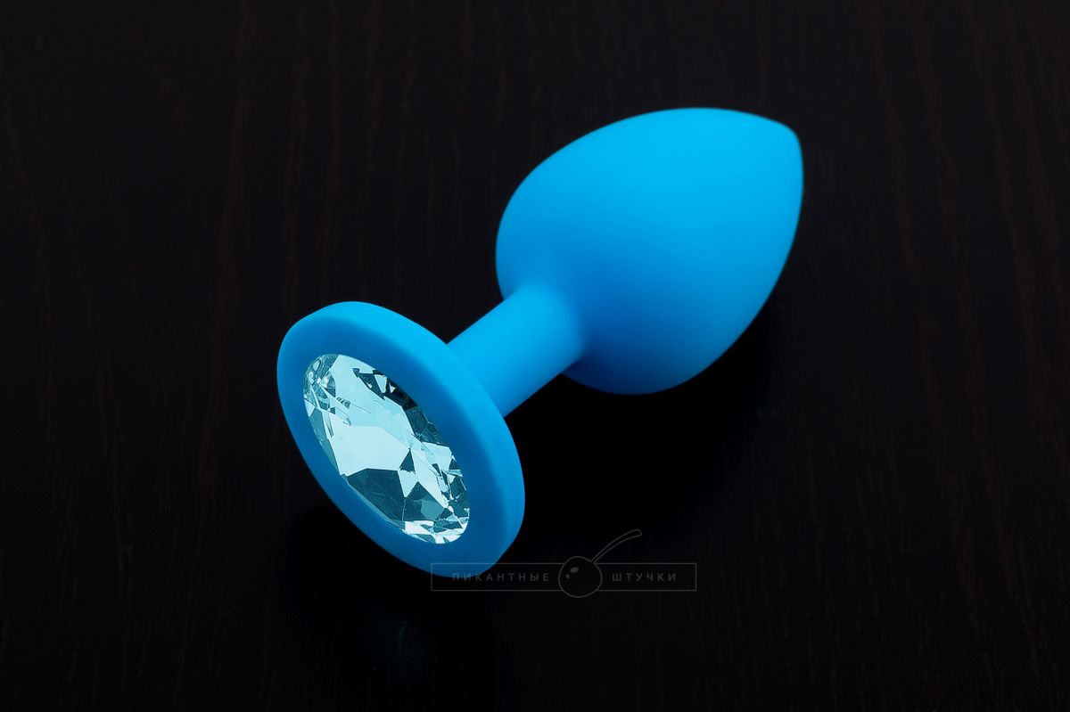 Маленькая голубая силиконовая пробка с голубым кристаллом - 7,5 см. от Пикантные штучки