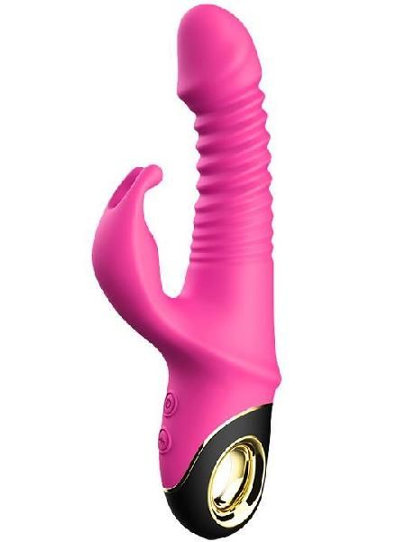 Ярко-розовый вибратор Crazy Rabbit с фрикционным движением и ротацией - 23 см. от Eroticon