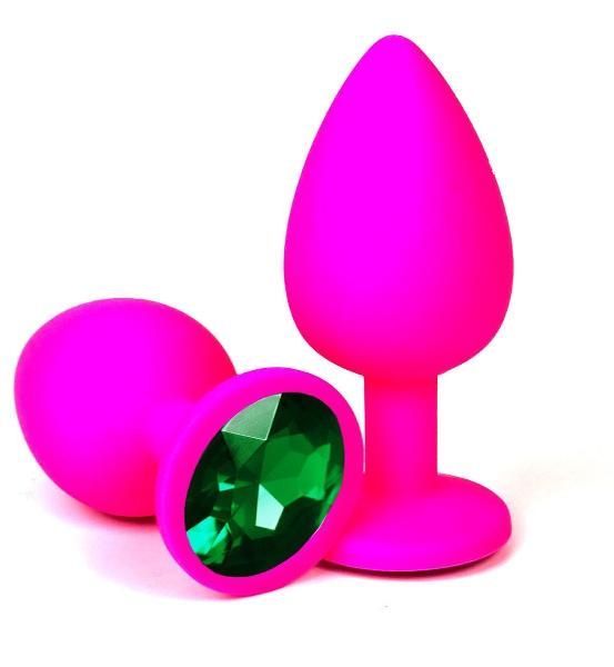 Розовая силиконовая пробка с зеленым кристаллом - 8,5 см. от Vandersex