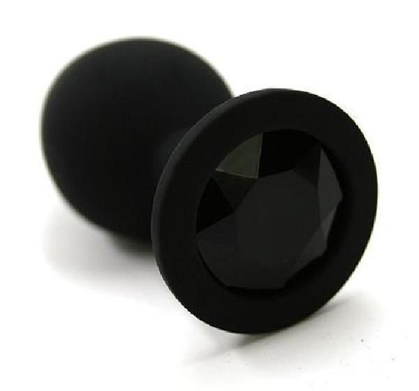 Черная силиконовая анальная пробка с черным стразом - 6,8 см.  от Vandersex