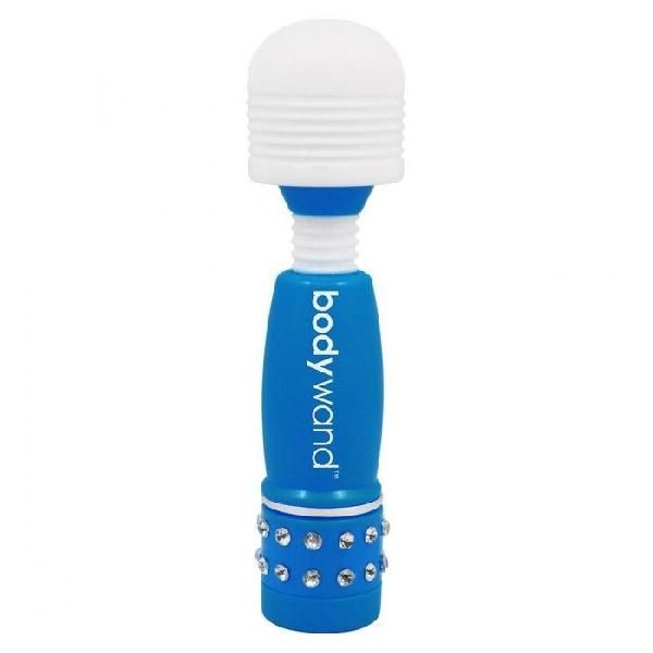 Голубо-белый жезловый мини-вибратор с кристаллами Mini Massager Neon Edition от Bodywand