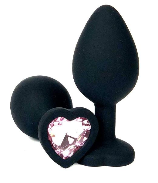 Черная силиконовая пробка с нежно-розовым кристаллом-сердечком - 8 см. от Vandersex