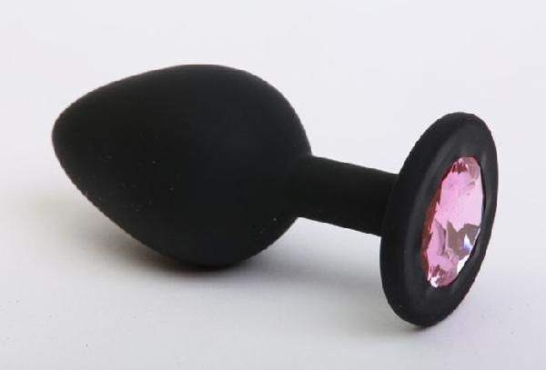 Черная силиконовая пробка с розовым кристаллом - 7 см. от Главсексмаг
