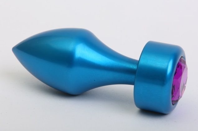 Синяя анальная пробка с фиолетовым стразом - 7,8 см. от 4sexdreaM