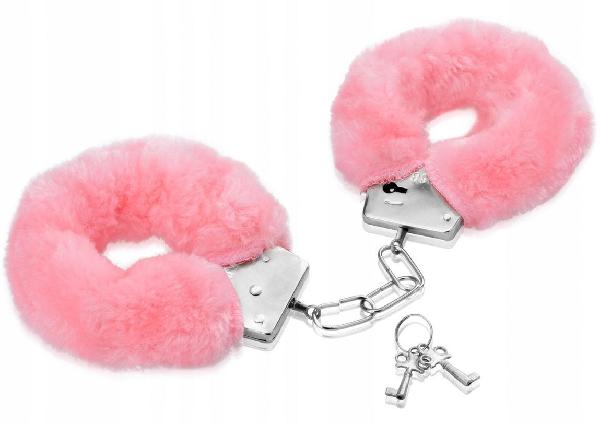 Металлические наручники с розовой меховой опушкой и ключиками от Vandersex