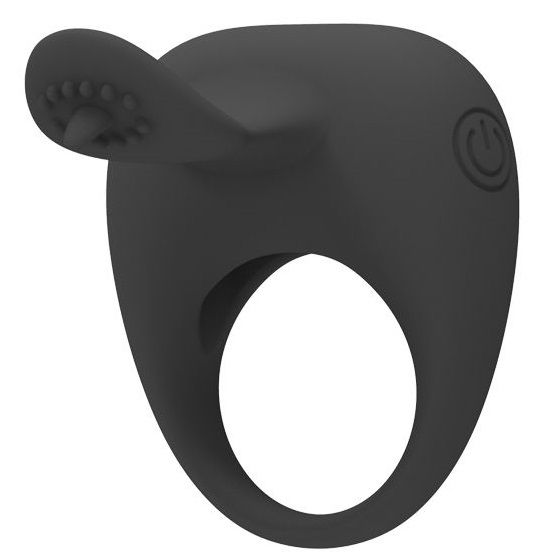 Чёрное эрекционное кольцо с вибрацией и клиторальным язычком от Baile