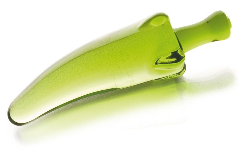 Зелёный анальный стимулятор из стекла в форме перчика - 15,5 см. от Sexus Glass