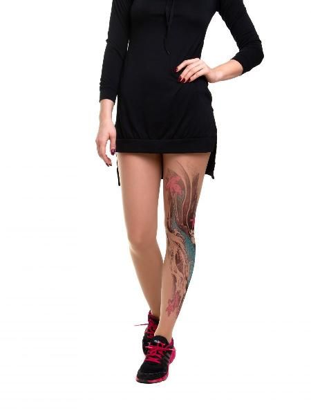 Колготки Koi Fish с имитацией тату в виде бирюзового карпа от TTights