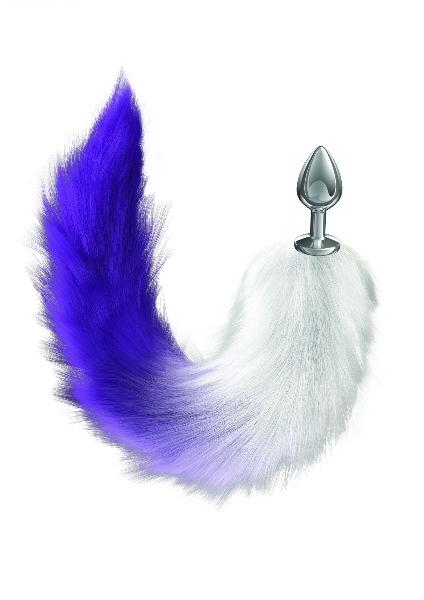 Серебристая анальная пробка с фиолетовым хвостом Galaxy от Lola toys