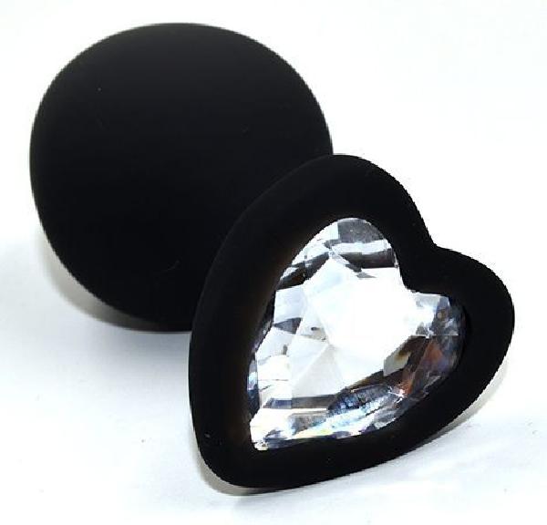 Черная анальная силиконовая пробка с прозрачным кристаллом в форме сердца - 8,8 см. от Kanikule