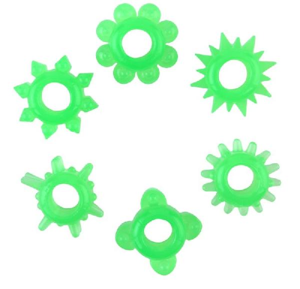 Набор из 6 зелёненьких эрекционных колец от ToyFa