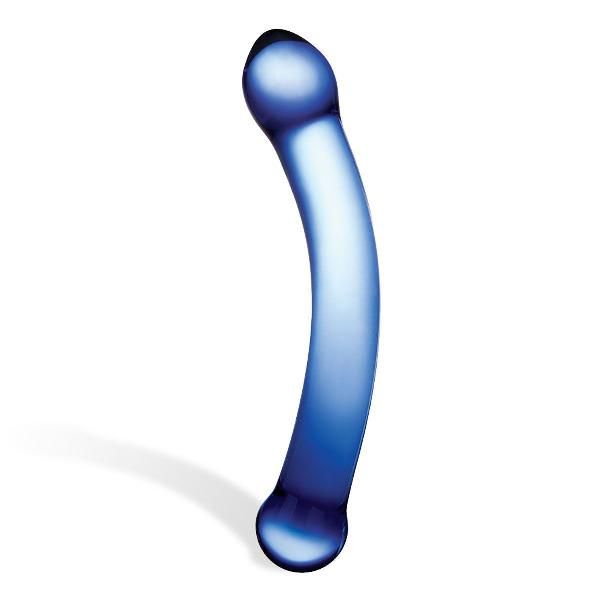 Синий изогнутый фаллоимитатор Curved G-Spot Glass Dildo - 16 см. от Glas
