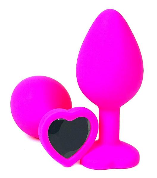 Розовая силиконовая пробка с черным кристаллом-сердцем - 8 см. от Vandersex