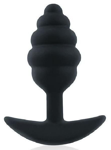 Черная ребристая анальная втулка с ограничителем - 9 см. от Bior toys