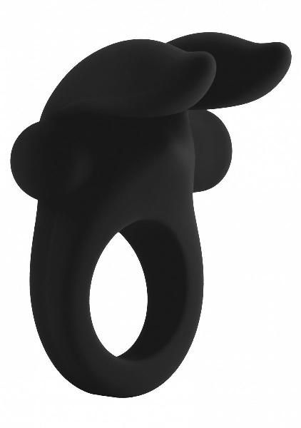 Черное эрекционное виброкольцо Bunny Silicone Cockring With Stimulating Ears от Shots Media BV