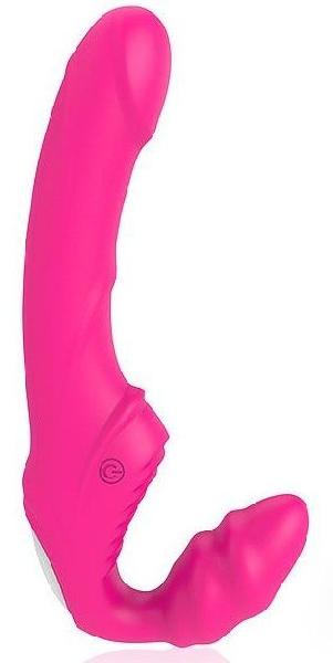 Розовый безремневой страпон с 9 режимами вибрации от Bior toys