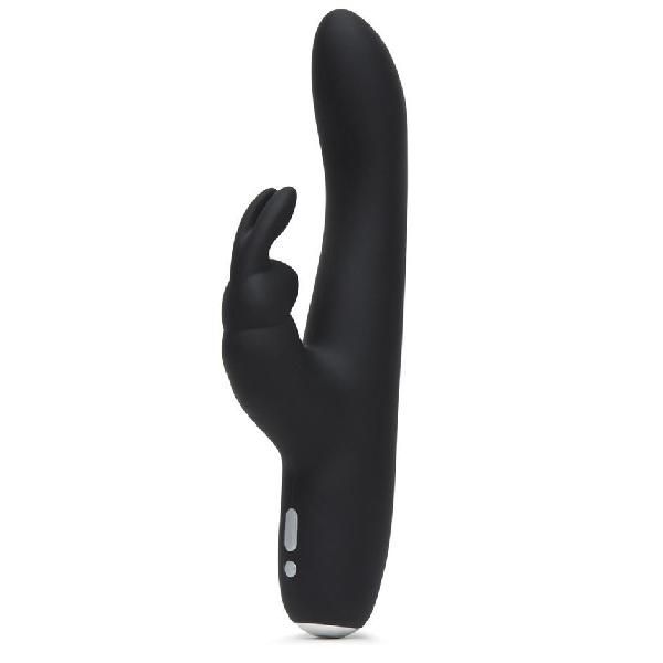 Черный вибратор с клиторальным отростком Greedy Girl Slimline Rabbit Vibrator - 22,8 см. от Fifty Shades of Grey