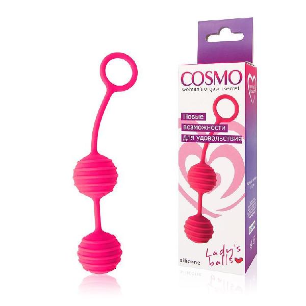 Розовые вагинальные шарики с ребрышками Cosmo от Bior toys