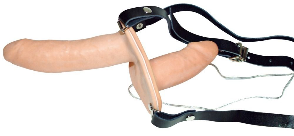 Телесный женский страпон с вагинальной пробкой Strap-On Duo - 15 см. от Orion