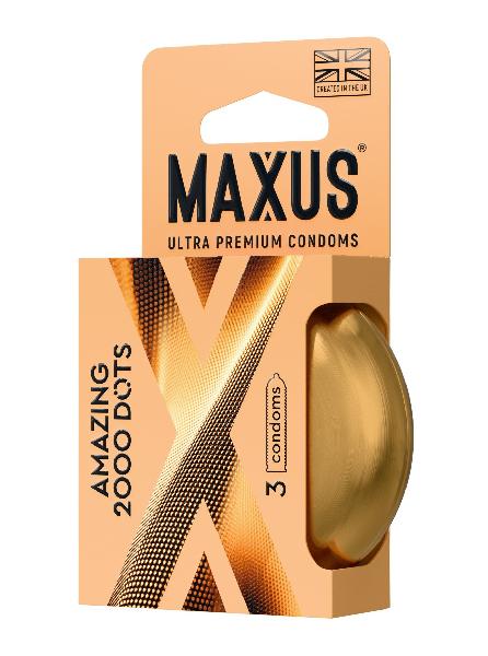 Точечные презервативы MAXUS 2000 Amazing Dots с железным кейсом - 3 шт. от Maxus