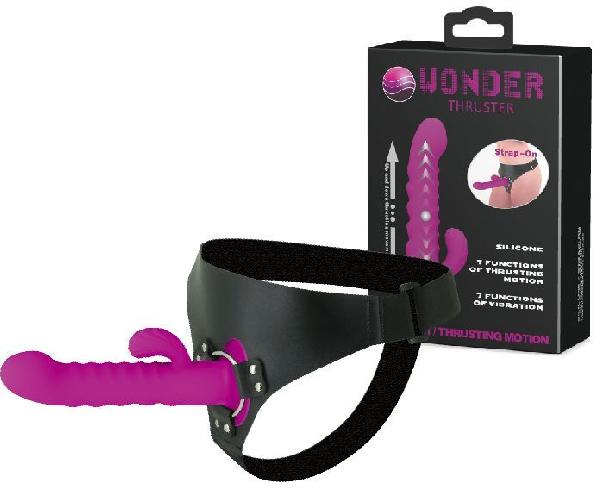 Фиолетовый страпон с пульсацией Wonder Thruster - 20 см. от Baile