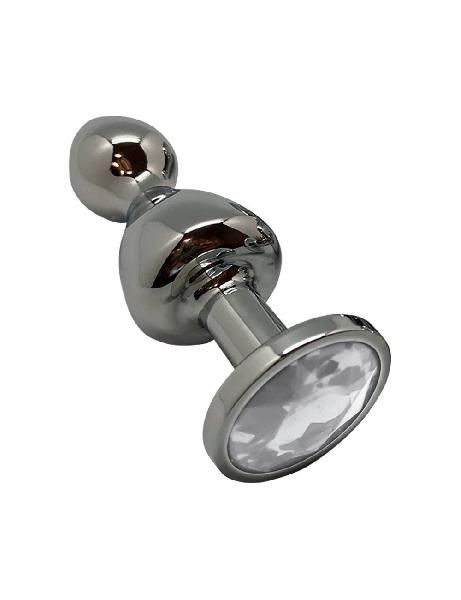 Серебристая анальная втулка Wooomy Lollypop L с прозрачным кристаллом - 10,5 см. от Adrien Lastic