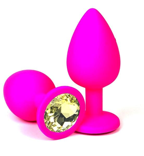Розовая силиконовая пробка с желтым кристаллом - 8 см. от Vandersex