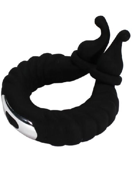 Черное эрекционное виброкольцо Snail с усиками от Eroticon