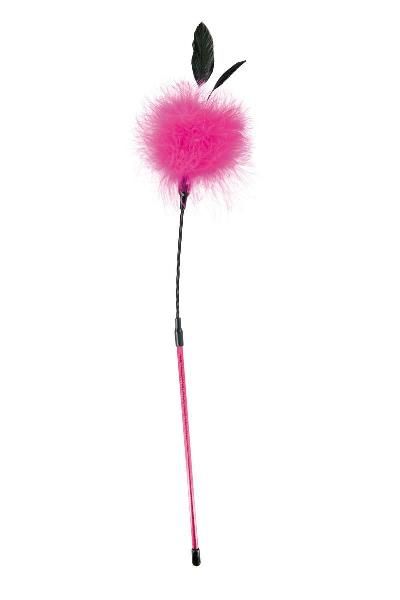 Хлыст с розовым помпоном и перьями - 50 см. от Sweet Caress