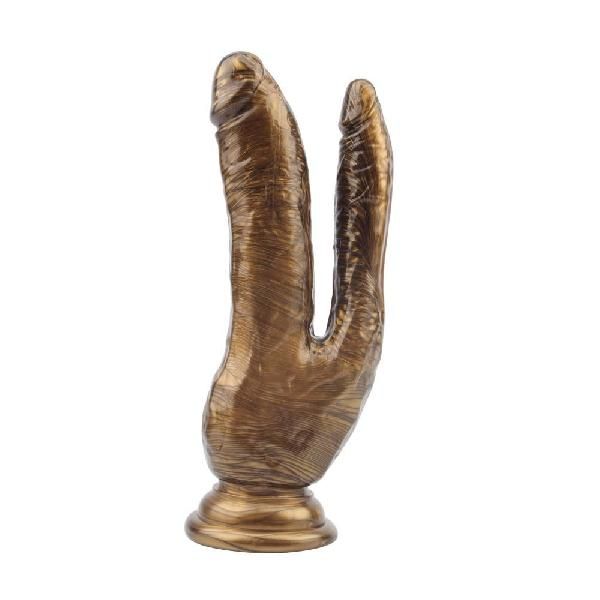 Золотистый анально-вагинальный фаллоимитатор Ivana Havesex - 19,5 см. от Chisa