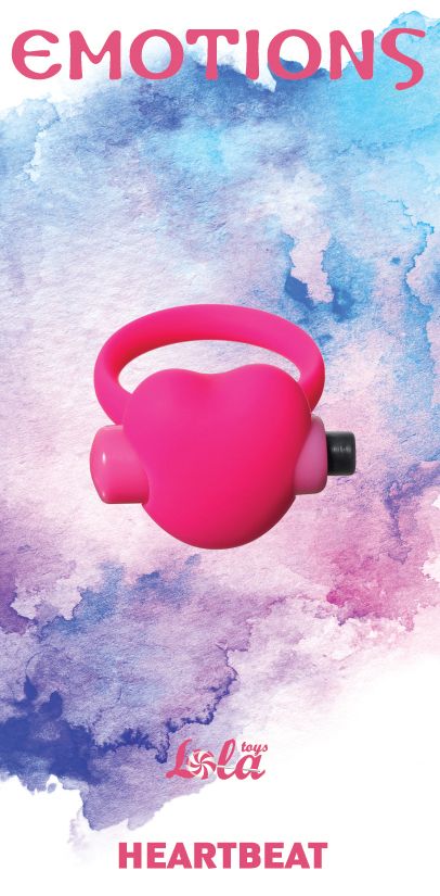 Розовое эрекционное виброколечко Emotions Heartbeat от Lola toys